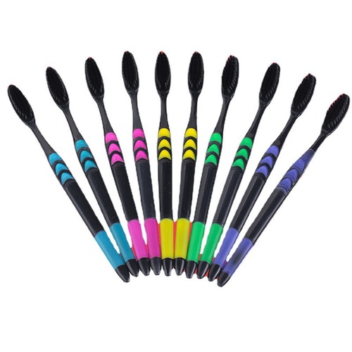 Bamboo charcoal toothbrush adult soft bristle brush disposable home hospitality family affordable combination travel portable 10-pack