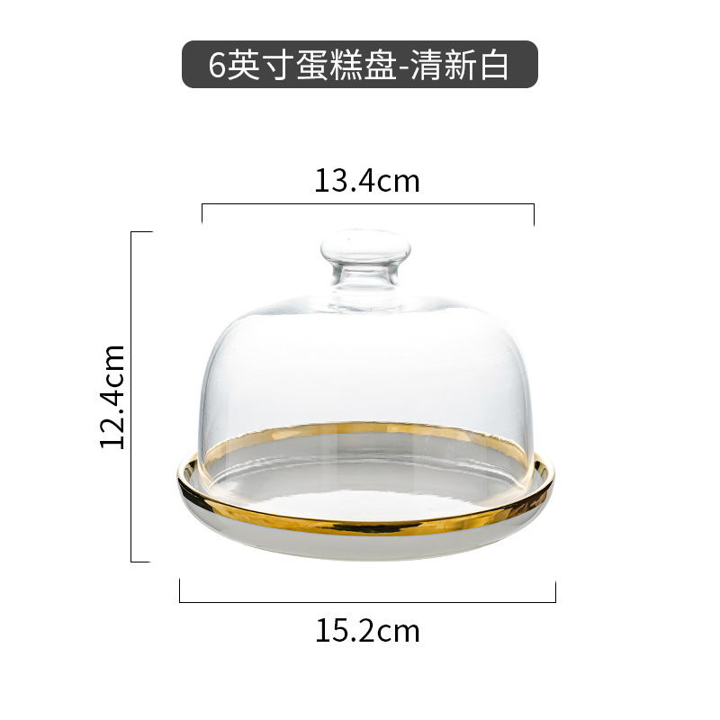 Bandeja de pastel de cerámica con cubierta de vidrio transparente boda cumpleaños fruta postre prueba placa tarde té placa