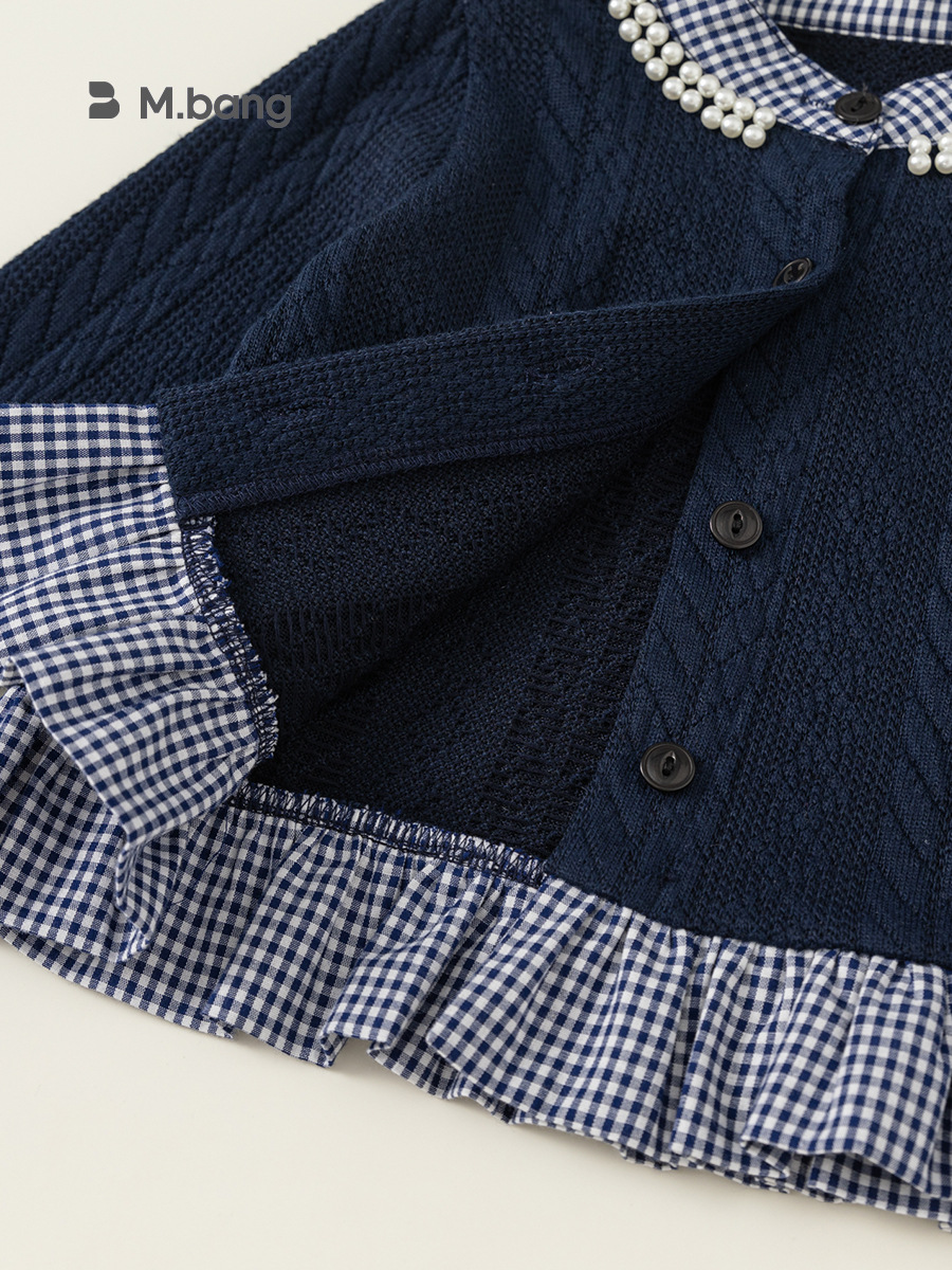 Conjunto de Dos Piezas de Ropa Infantil Bangxuan para Primavera y Otoño, Estilo Universitario, Cárdigan de Punto con Mangas con Volantes y Falda Plisada para Niñas