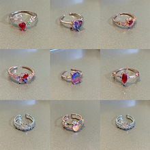 韩国新款微镶锆石戒指韩版多款开口可调节花朵指环网红流行饰品