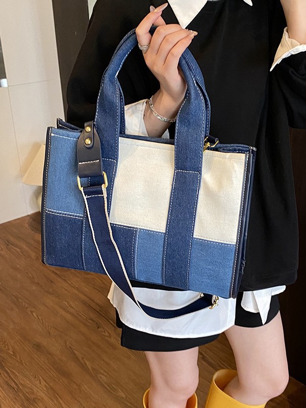 Bolso de mezclilla de gran capacidad para mujer 2025 nuevo bolso portátil de costura de color en contraste bolso de mensajero de paso de alta calidad