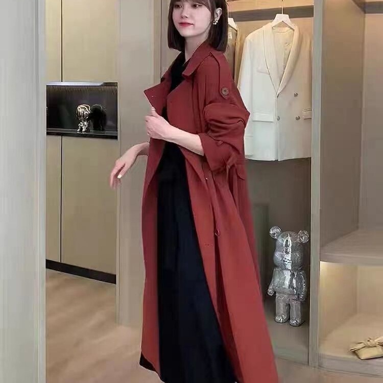 2025早秋新款红色风衣女中长款气质今年流行外套女秋冬|undefined