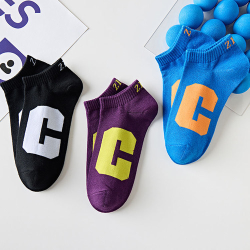 Men's Ins Trend Summer Thin Breathable Low-cut Ankle Socks with Blue Mouth Sports Boat Socks in Korean Style