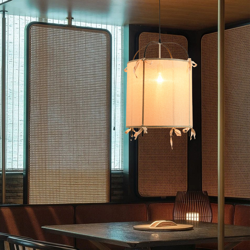 Chandelier de tela Zen sala de té restaurante japonés tienda de materiales japoneses decoración de alojamiento residencial de viento tranquilo antiguo Chandelier de tela de lino