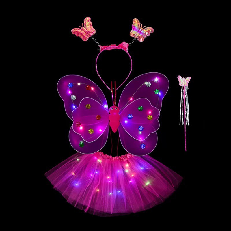 Mariposa luminosa alas de niña espalda juguetes flash niños maravillosos hadas varitas mágicas hadas flores set de tres piezas