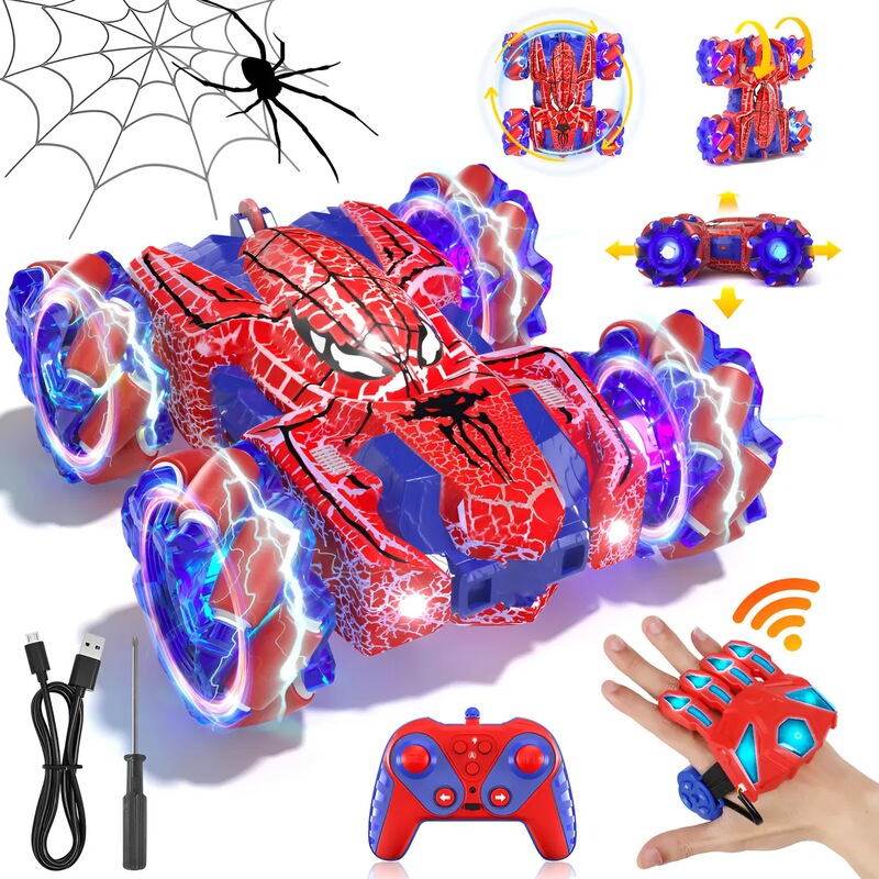 Cross-Border Spider Hand-Controlled Remote Control Car 360 ° Rotating Stunt Car 2.4g Double-Sided Four-Wheel Drive Drift Kidsren's Electric Car