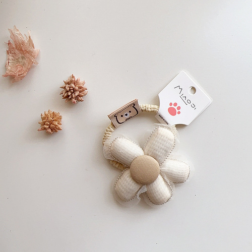 New French retro milk tea color fabric lace bow embroidered flowers children's press clip BB clip rubber band hair accessories