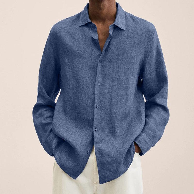 Solid Colour Long Sleeve Casual Shirt For Men Loose Fit_voghion.com