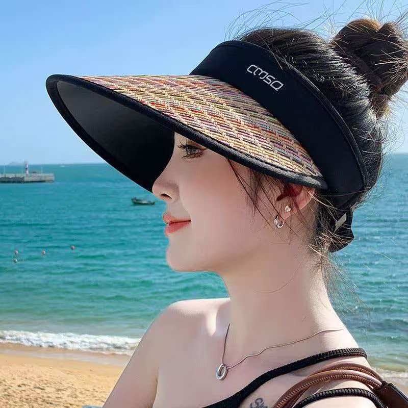 Travel foldable sun protection hat, running marathon wide-brimmed straw sun hat, beach sun protection visor hat