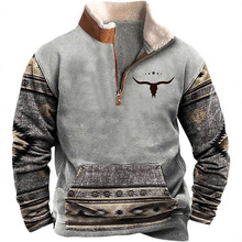 跨境欧美连帽卫衣男士3D印花男士毛领卫衣欧美秋冬印花毛领卫衣