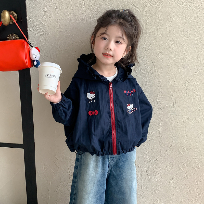 Girls' spring and autumn outerwear, 2026 new style, fashionable baby autumn outfit, KT cat top, children's girl's cartoon windbreaker Girls' spring and autumn outerwear, 2026 new style, fashionable baby autumn outfit, KT cat top, children's girl's cartoon windbreaker