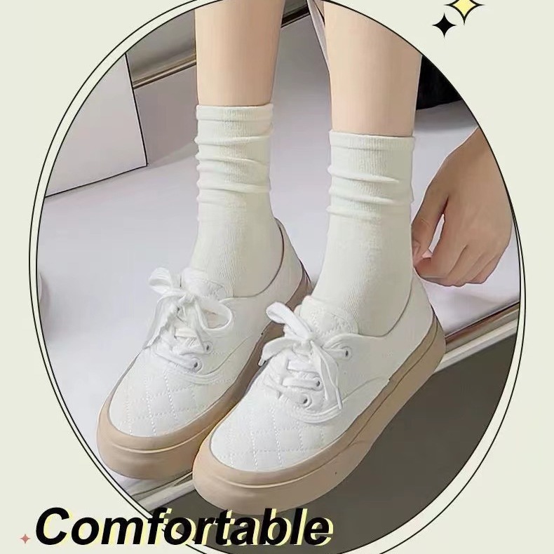 Calcetines de primavera y verano, calcetines sin hueso, calcetines de color sólido, calcetines de pila de humedad, calcetines blancos, calcetines de crema de mediana para mujeres