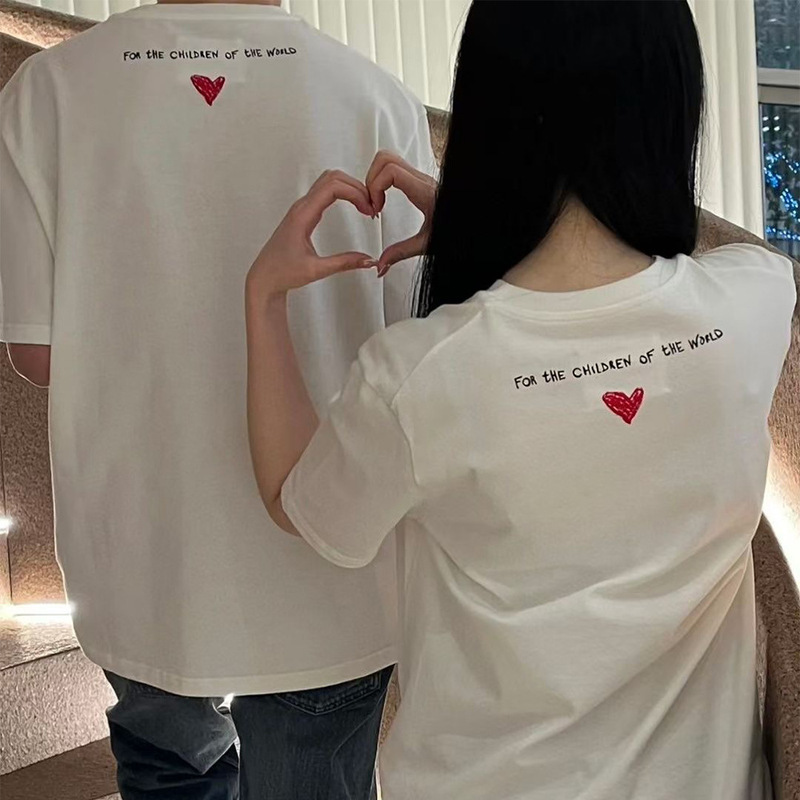 JIL ミニマリストスタイルラブスローガンロゴユニセックス半袖夏ルーズカジュアル Tシャツ|undefined