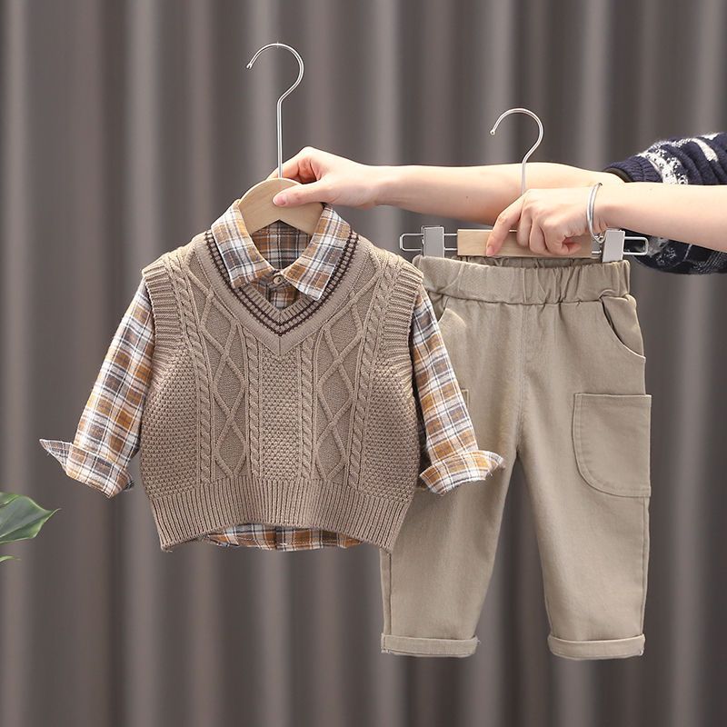男童套装春秋款两件套两岁婴儿毛衣潮衣三件套洋气宝宝帅气潮款