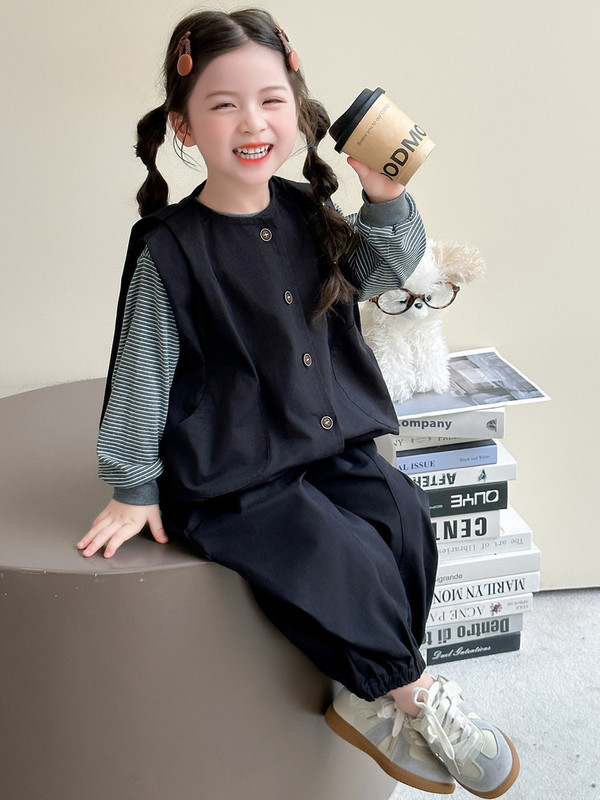 女童马甲休闲套装2025新款儿童春秋装韩版洋气秋装宝宝时髦三件套|undefined
