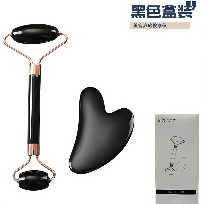 フェイシャルローズクォーツ両頭ローラーマッサージ器、非翡翠製ハート型美容マッサージ、フェイススクレーパーマッサージセット|undefined