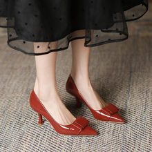 酒红色高跟鞋女2024年新款细跟尖头设计感小众性感气质蝴蝶结单鞋