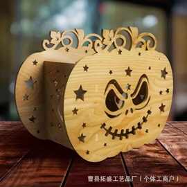 木质万圣节南瓜烛台家居装饰摆件派对布置南瓜灯笼装饰品