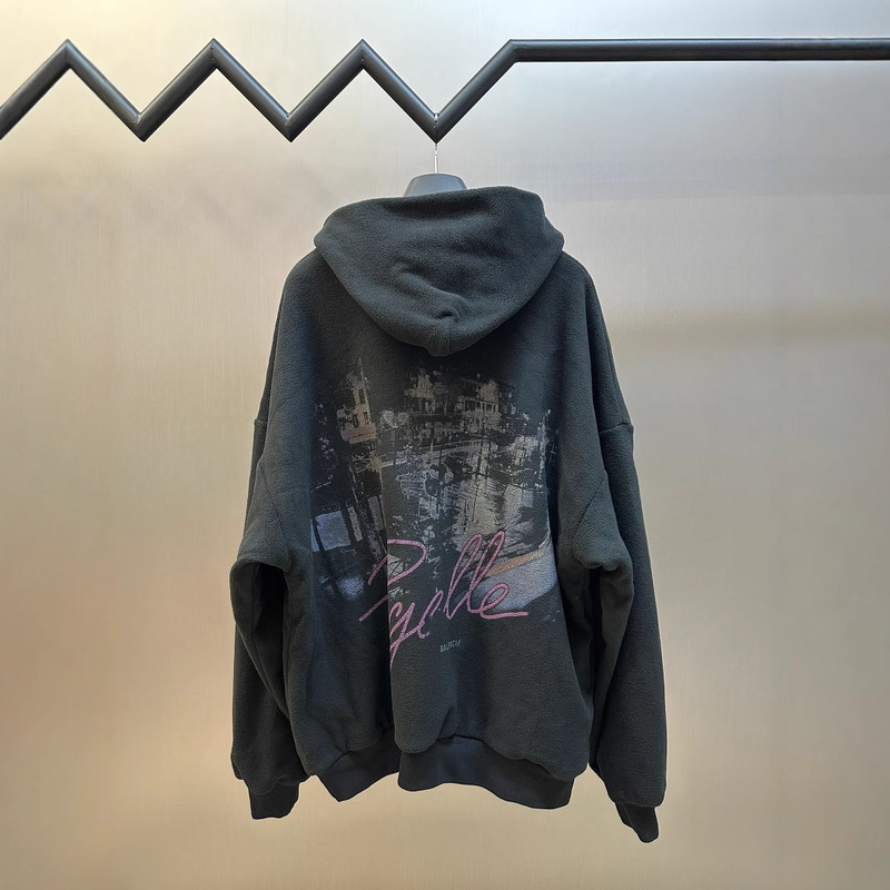 high quality Paris B Home 24 Fall/Winter New Street View Teddy Hooded Jacket Men's and Women's Loose Hoodie