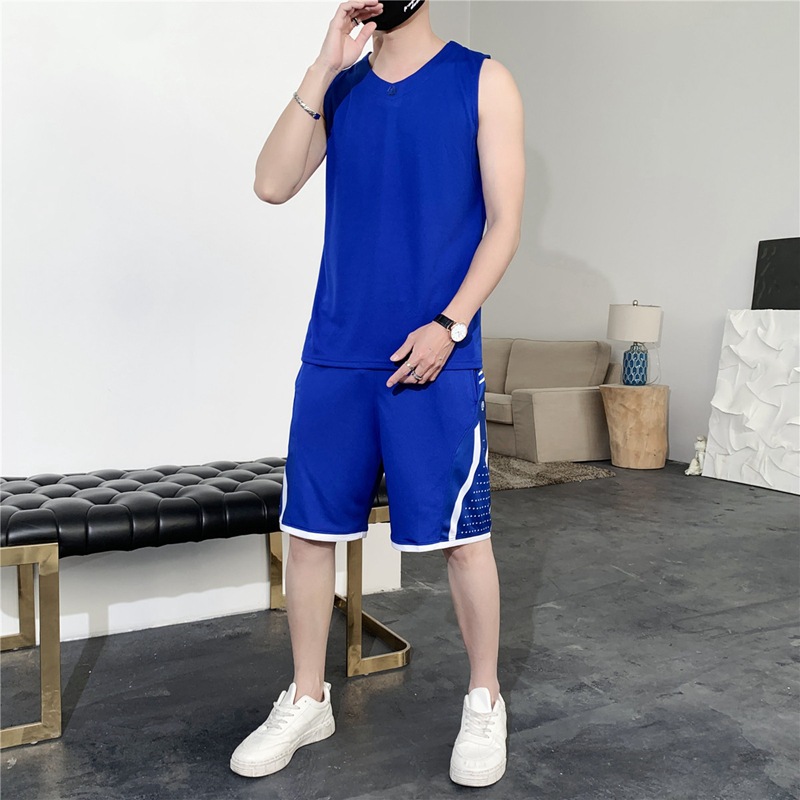 Casual deportivo fitness chaleco de baloncesto hielo camiseta sin mangas hombre verano delgado rápido secado pantalones cortos de mangas cortas set