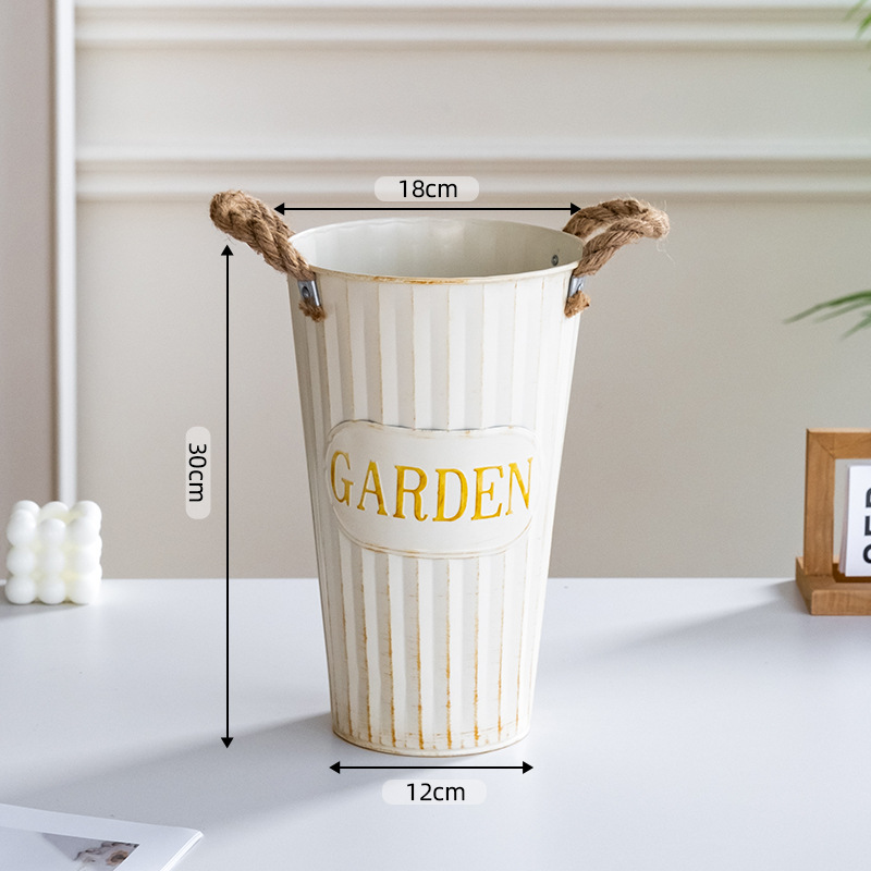 Retro white hemp rope bucket height 30cm