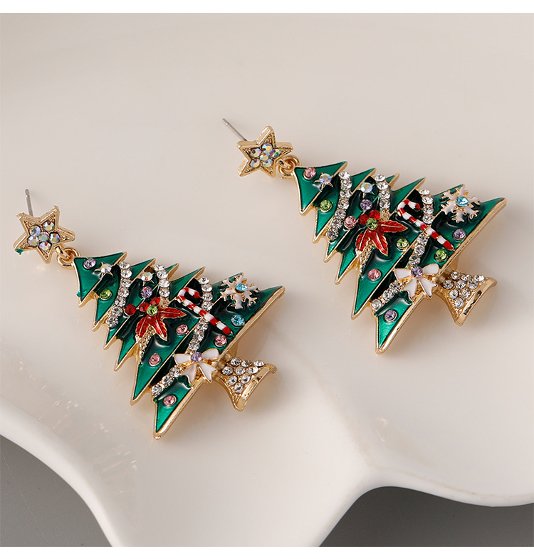 Christmas tree earrings for women niche design fashionable exquisite Christmas earrings alloy oil drop diamond high end earrings_voghion.com