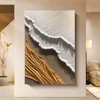 原创《川海》手绘油画高级感抽象客厅落地装饰画玄关挂画