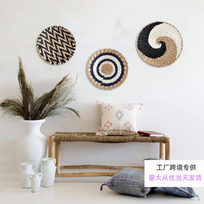 Viento nacional transfronterizo marioneta artesanal tejido pared decoración de pared Bohemia tejido de paja decoración de pared de fondo vivienda decoración de pared colgante