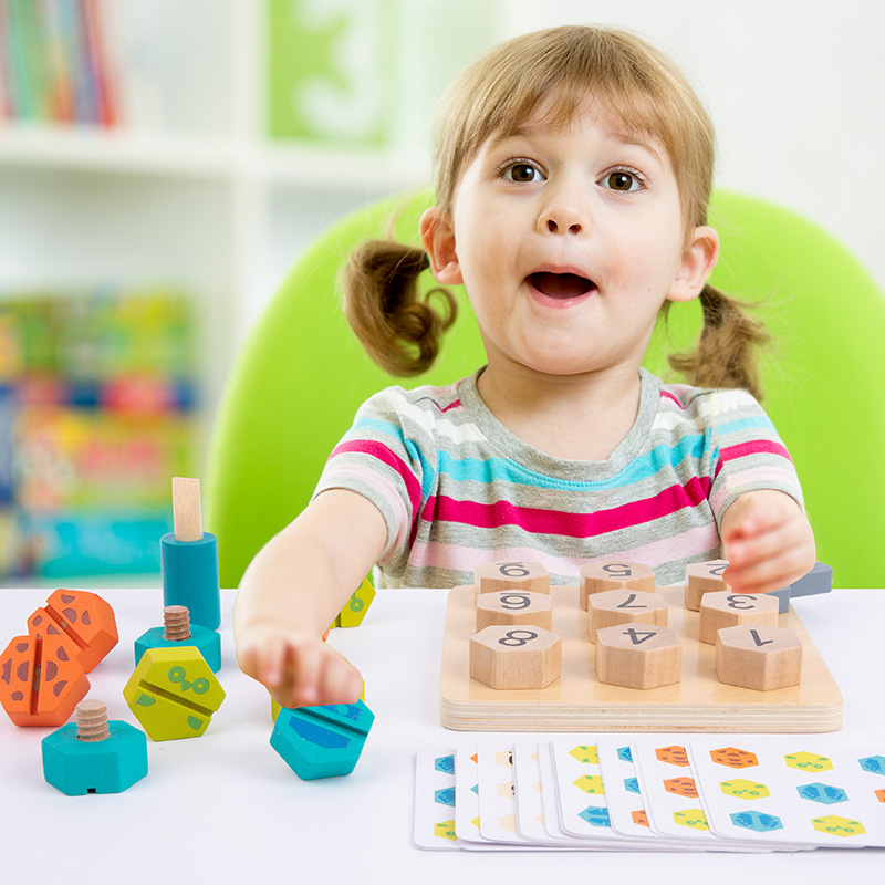 跨境新款拧螺丝配对积木游戏幼儿童益智早教手眼协调训练木制玩具