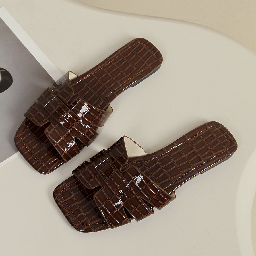 Slippers Korean solid color flat slippers for women European and American foreign trade square head breathable slip on home slippers for women_voghion.com