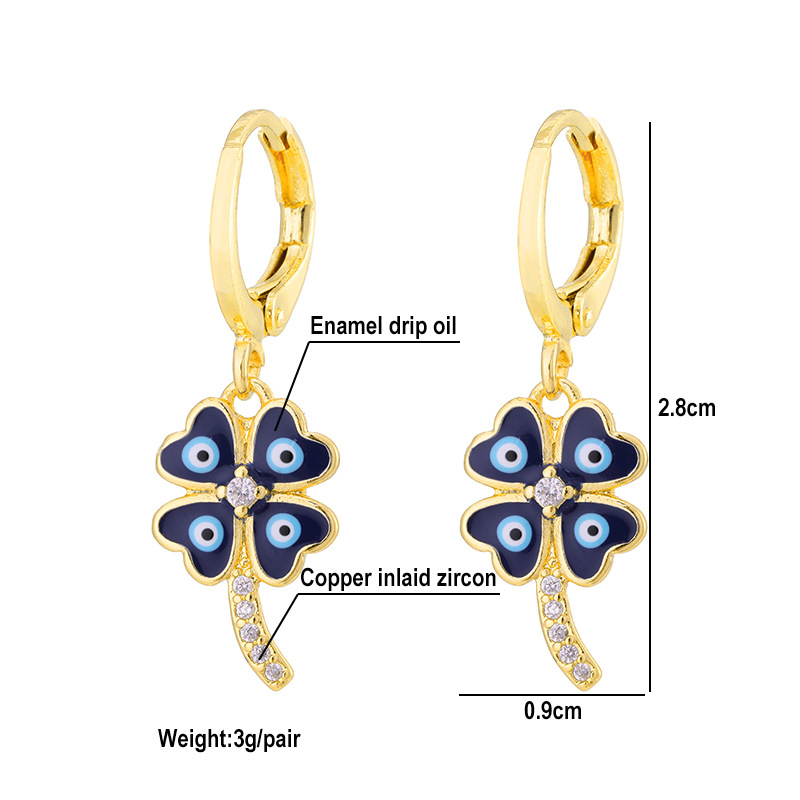 Fashion Creative Dripping Evil Blue Eyes Copper Inlaid Zircon Plated 18k Real Gold Earrings display picture 7