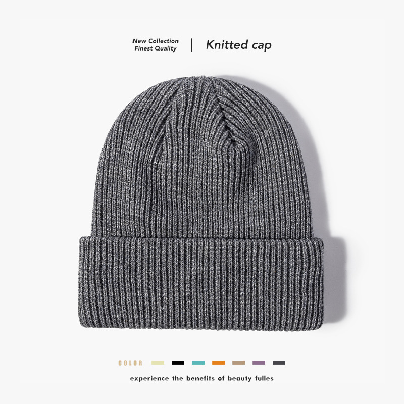 Knitted Hat with Ear Protection, Hexagonal Design, Fashionable European and American Style, Warm Winter Hat for Men and Women, Plain Round Top with Folded Brim