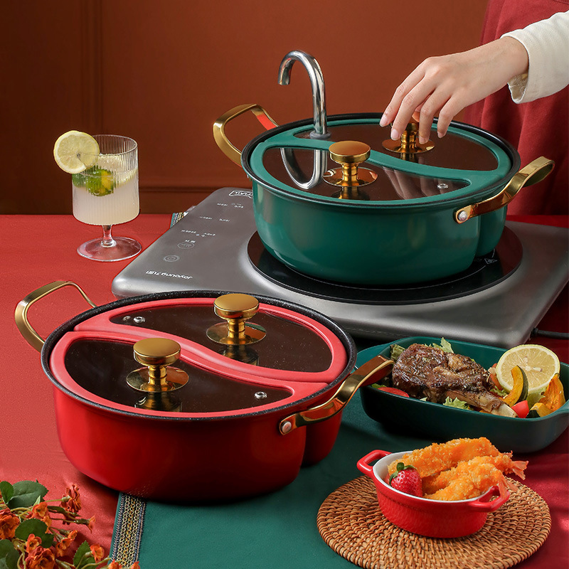 304 Stainless Steel Thickeneded Double-Eared Soup Pot for Household Induction Cooker with Lid Multifunctional Hot Pot Fryer