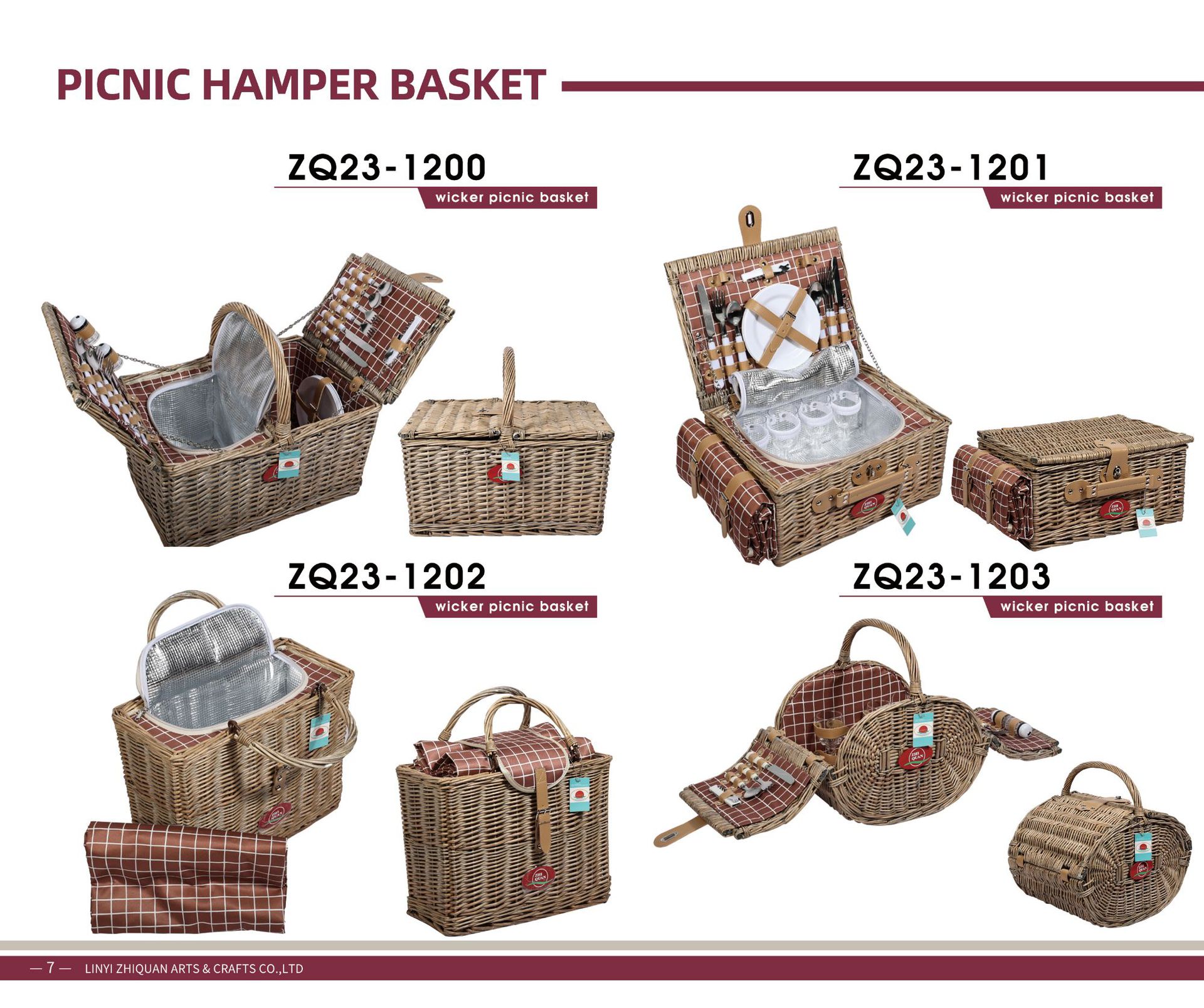 Comercio exterior personalizado de caña trenzada marco de sauce cesta de picnic doble grupo de cuatro bolsas de aislamiento de calor cesta de picnic cesta de sauce picnic