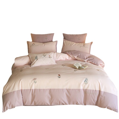 Xiaogui value-for-money Class A 100-count brushed long-staple cotton four-piece set pure cotton embroidered flower quilt cover pure cotton autumn and winter bedding