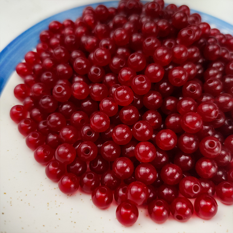 Imitation Red Agate Round Beads Plastic Chinese Red Dark Red Bracelet Red Rope Animal Year Matching Beads Jewelry Accessories