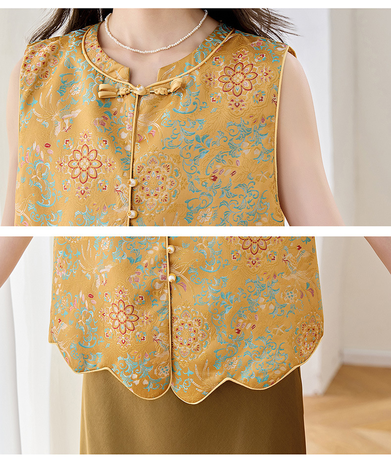 Set áo gile vest và chân váy maxi thắt eo phong cách tân cổ điển WA9509 — màu vàng chi tiết 19