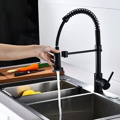 Factory Direct Cross-border Kitchen Spring Faucet Full Copper Swivel Cold and Hot Dual Mode Sink Faucet
