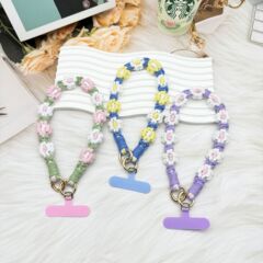 Insヨーロッパ式携帯ストラップ編みのチェーンの小さいデイジーの花の編みの縄のキーホルダーのカバンのアイデアの贈り物の女性