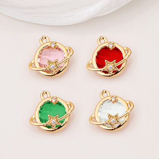 跨境鋯石星空系列簡約吊墜DIY耳環項鏈飾品配件鍍銅金星球墜子