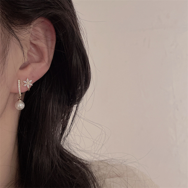 Street Occasion Copper Material Simple Style Star Heart Shape Flower Copper Plating Inlay Zircon Earrings Ear Studs 1 Pair