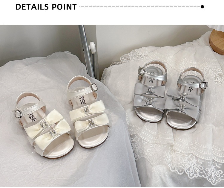 Girls Rhinestone Bow Gladiator Sandals With Adjustable Straps_voghion.com