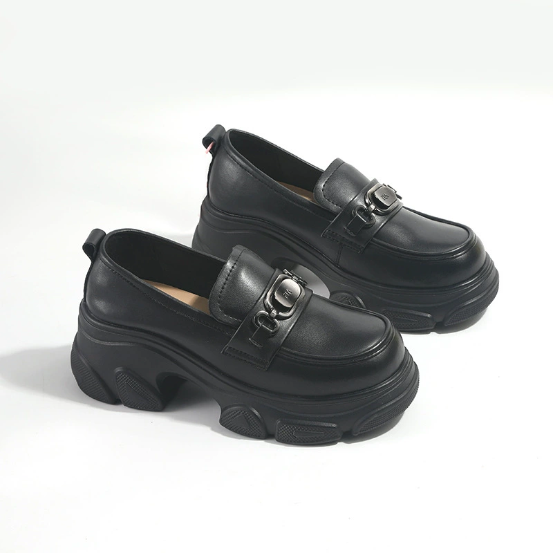 Кожаные ботинки Lefu женские толстые подошвы мягкие 2025 новые весенние и осенние маленькие кожаные ботинки в британском стиле черные туфли на толстом каблуке 5005