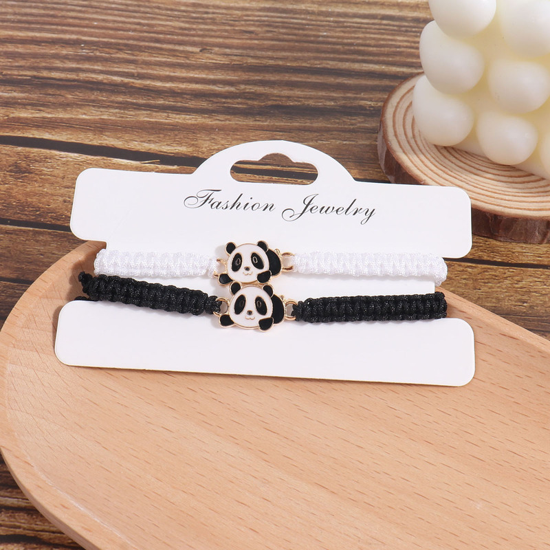 2 Card Set Cute Panda Hand-Woven Bracelet Brave Hand-Woven Rope Bracelet Couple Friendship Bracelet