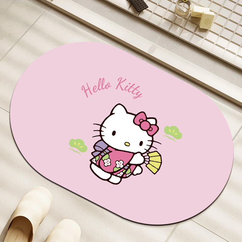 可爱HelloKitty硅藻泥吸水地垫家用卫生间洗漱台防滑易打理门垫|undefined