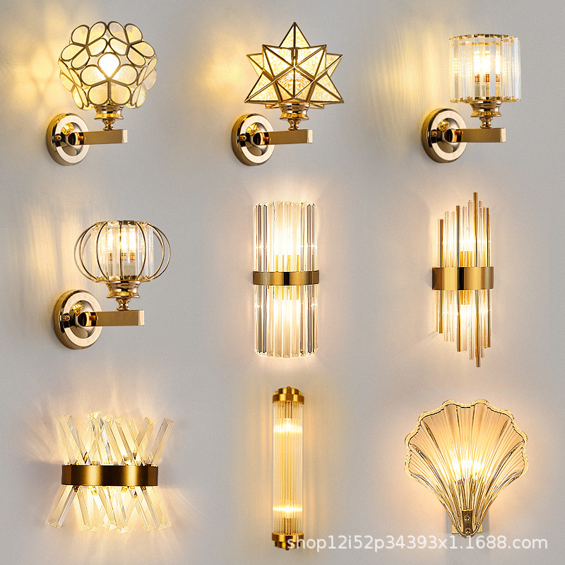 Living Room Background Wall Lamps, Stairs, Creative Internet Celebrity Crystal Light Luxury Wall Lamps, Simple Aisle Personalized Bedroom Bedside Lamps