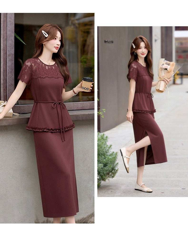 Bộ áo ren + chân váy hai mảnh nữ tính thanh lịch SX92621 — màu đen, Đỏ chà là, màu trắng ngà chi tiết 28