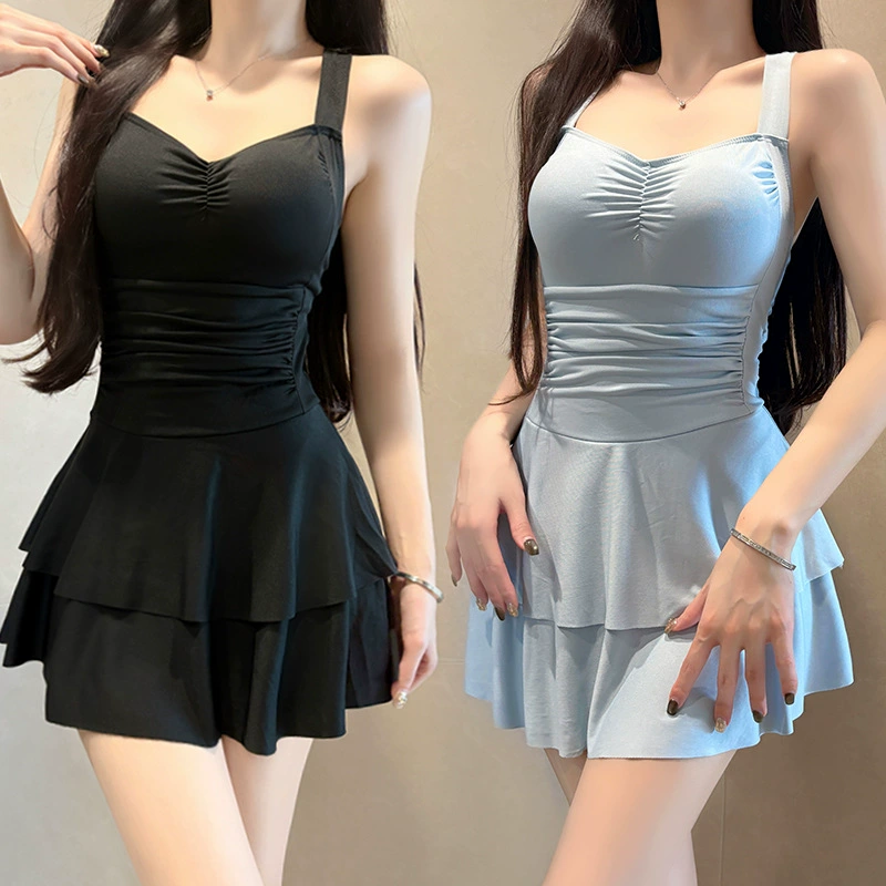 Monokini платье для плавания, Женщины, облегающая слойная юбка, цвета белый/серый синий/чёрный, размеры S–3XL