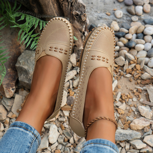 Ladies' Flat Loafers with Oversized Stitching Laser Technology - E-commerce Supply