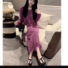 2025新款流苏软糯圆领毛衣半身裙套装女百搭时尚设计感小众两件套